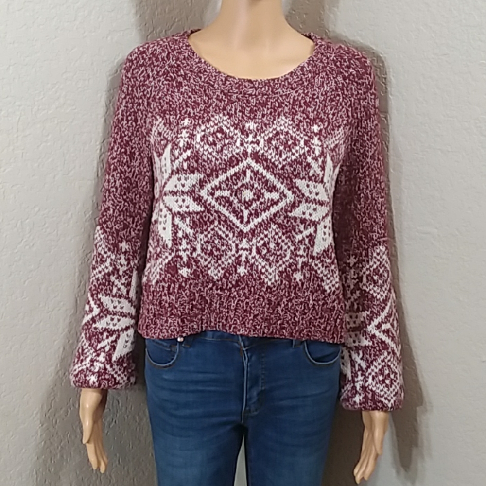 Crop Balloon Sleeves Knitted Sweater Size Small